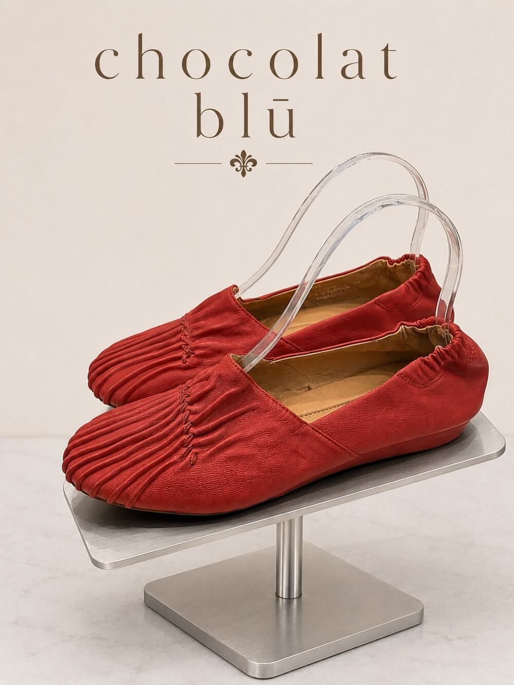Chocolat Blu Vic Red Leather Pleated Ballet Flats Women’s 7.5